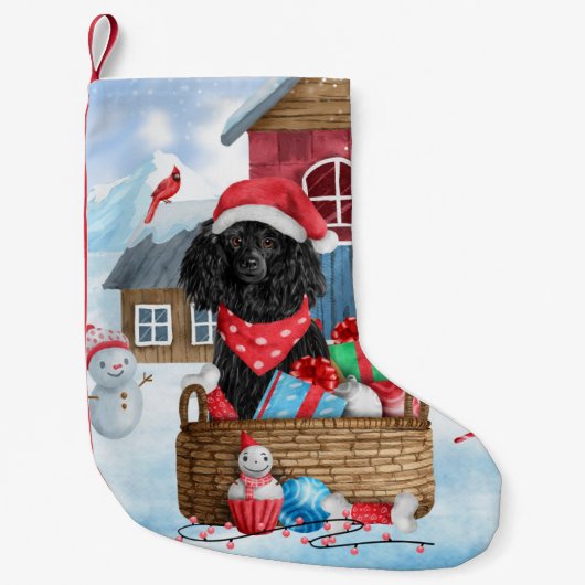 Poodle Dog in sneeuwkerstmis Kleine Kerstsok (Voorkant)