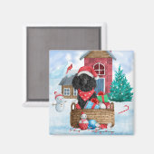 Poodle Dog in sneeuwkerstmis Magneet (Voorkant / Achterkant)