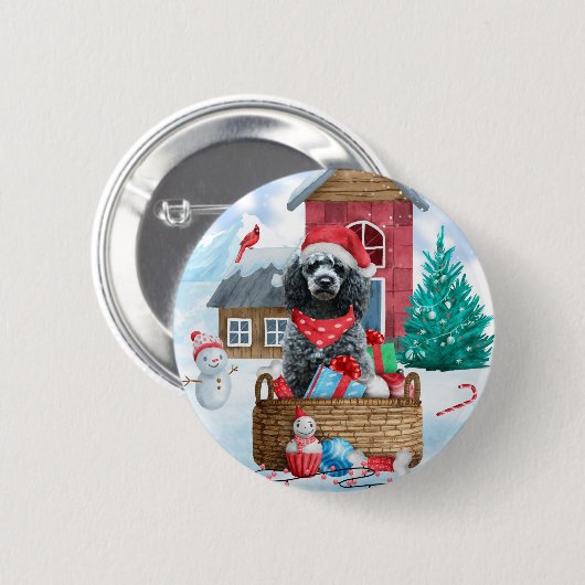 Poodle Dog in sneeuwkerstmis Ronde Button 5,7 Cm (Voorkant /achterkant)