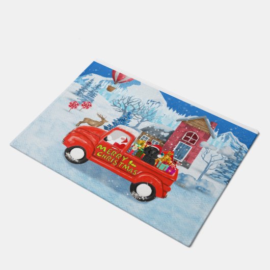 Poodle Dog-kerstbezorging vrachtwagen sneeuw Deurmat (Schuin)