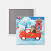 Poodle Dog-kerstbezorging vrachtwagen sneeuw Magneet (Voorkant / Achterkant)