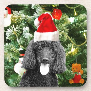 Poodle Dog kerstboom Snowman Red Santa Hat Drankjes Onderzetter