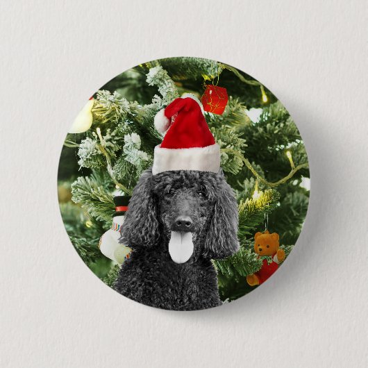 Poodle Dog kerstboom Snowman Red Santa Hat Ronde Button 5,7 Cm (Voorkant)