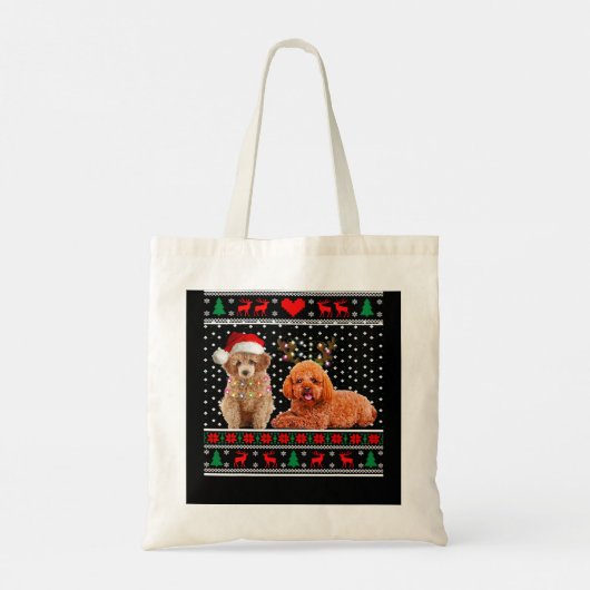 Poodle Dog kersthond Light Ugly Sweater 30 Tote Bag (Achterkant)