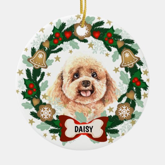 Poodle Dog Kerstmis Dog Cookie Wreate Keramisch Ornament (Voorkant)