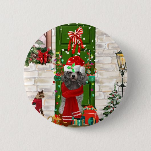 Poodle Dog Kerstmis Ronde Button 5,7 Cm (Voorkant)