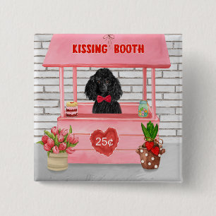 poodle Dog Valentijnsdag Kissing Booth Vierkante Button 5,1 Cm