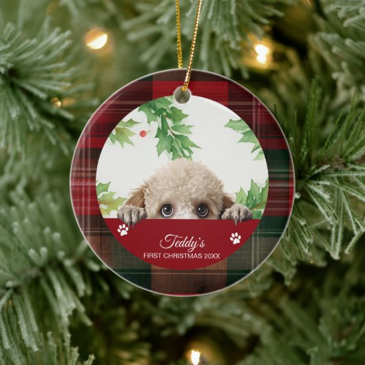 Poodle Gepersonaliseerde Eerste Kerstmis Keramisch Ornament (Boom)