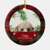 Poodle Gepersonaliseerde Eerste Kerstmis Keramisch Ornament (Voorkant)