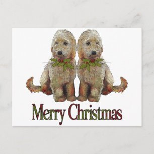 Poodle, Golden Doodle Couple Kerstmis: Kunst Feestdagenkaart