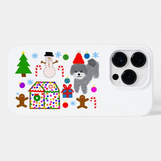 Poodle gris Noël #3 iPhone 14 Pro Coque (Verso (horizontal))