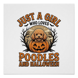 Poodle Halloween Meisje Vintage Pompoen Hond Shirt Perfect Poster