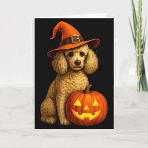 Poodle Halloween Pompoen Heksenhoed Hond Kunst Fam Kaart