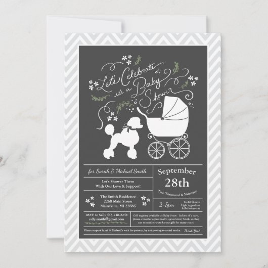 Poodle Hond Baby Shower Geslacht Neutraal Grijs Kaart (Voorkant)