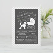 Poodle Hond Baby Shower Geslacht Neutraal Grijs Kaart (Staand voorkant)