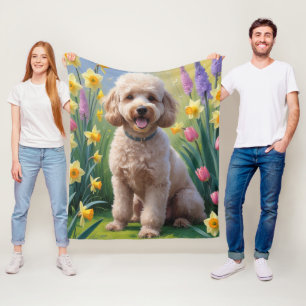 Poodle Hond Lentere Bloemen Schilderij Fleece Deken
