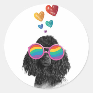 Poodle Hond met Hartjes Valentijnsdag  Ronde Sticker