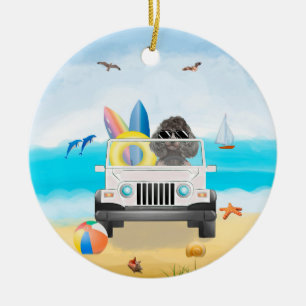 poodle hond Rijden op strand Keramisch Ornament