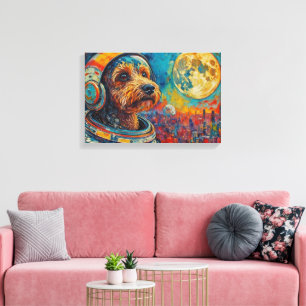 POODLE IN DE RUIMTE CANVAS AFDRUK
