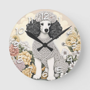 Poodle in Fantasiebloemen Ronde Klok