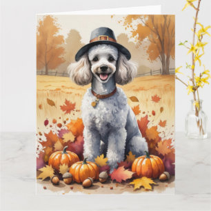 Poodle in herfstbladeren Thanksgiving kunst Kaart