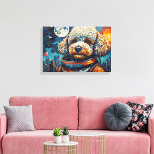 POODLE IN SPACE-4 CANVAS AFDRUK