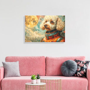 POODLE IN SPACE-5 CANVAS AFDRUK