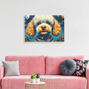 POODLE IN SPACE-9 CANVAS AFDRUK