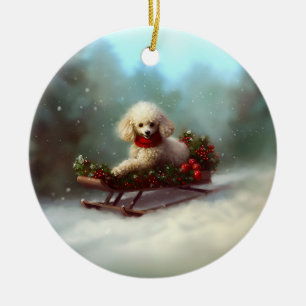 Poodle Kerst sneeuw winter Keramisch Ornament