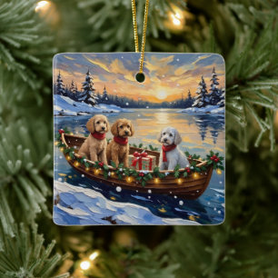 Poodle Kerstboot Vakantie Keramisch Ornament