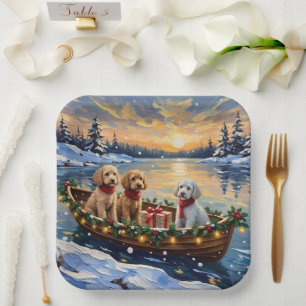 Poodle Kerstboot Vakantie Papieren Bordje