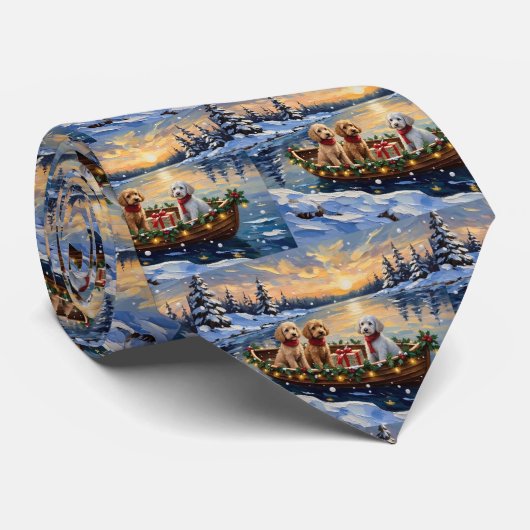 Poodle Kerstboot Vakantie Stropdas (Opgerold)