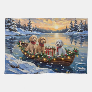 Poodle Kerstboot Vakantie Theedoek