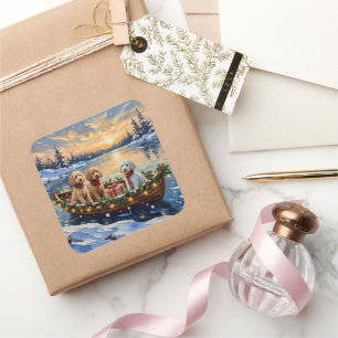 Poodle Kerstboot Vakantie Vierkante Sticker