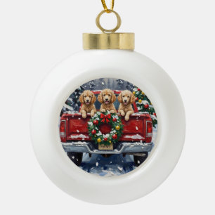 Poodle Kerstmis Rode Truck Vakantie Keramische Bal Ornament