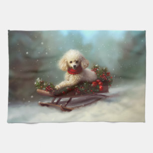 Poodle Kerstmis sneeuw winter Theedoek