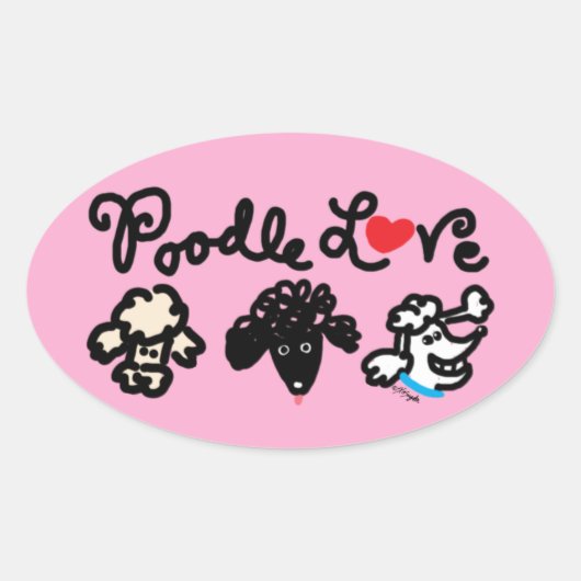 Poodle Love Ovale Sticker (Voorkant)