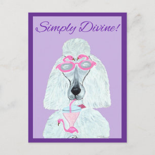 Poodle met een Roze Flamingo Drank Briefkaart