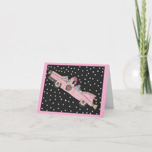 Poodle met Kerstmis in een roze cabriolet
