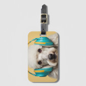 Poodle met koptelefoon bagagelabel (Voorkant (verticaal))