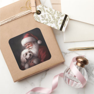 Poodle Met Sinterklaas Festieve Kerst Vierkante Sticker