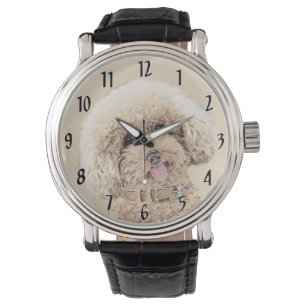 Poodle Miniature Speelgoed Abriot Cream Brown Dog Horloge