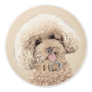 Poodle Miniature Speelgoed Abriot Cream Brown Dog Keramische Knop