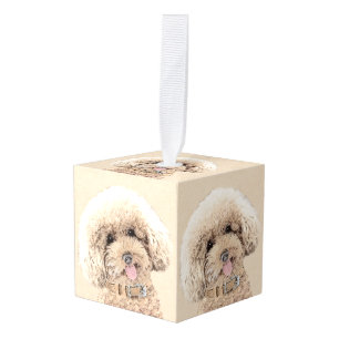 Poodle Miniature Speelgoed Abriot Cream Brown Dog Kubus Ornament