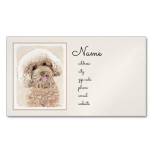 Poodle Miniature Speelgoed Abriot Cream Brown Dog Magnetisch Visitekaartje