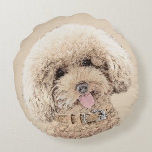Poodle Miniature Speelgoed Abriot Cream Brown Dog  Rond Kussen