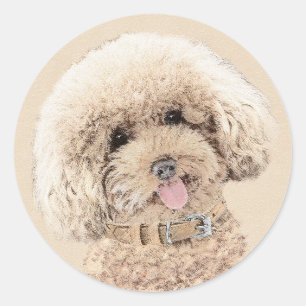 Poodle Miniature Speelgoed Abriot Cream Brown Dog  Ronde Sticker
