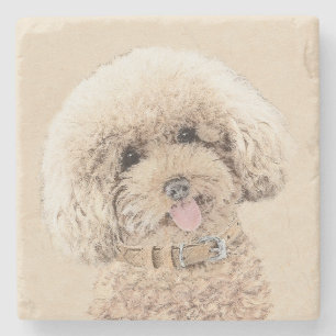 Poodle Miniature Speelgoed Abriot Cream Brown Dog  Stenen Onderzetter