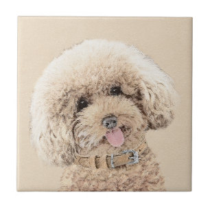 Poodle Miniature Speelgoed Abriot Cream Brown Dog  Tegeltje