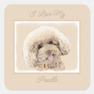 Poodle Miniature Speelgoed Abriot Cream Brown Dog Vierkante Sticker